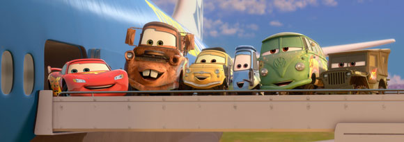 Cars 2 characters board an airplane